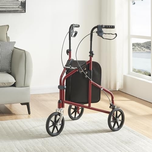 Panana Lightweight 3 Wheels Folding Mobility Walker,Comfortable Mobility Aid with Lockable Brakes for Elderly and Handicapped Users (Blue Color)