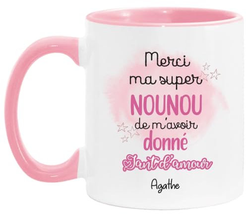 Lalasol Mug Merci Nounou Personnalisé – Tasse Idée Cadeau Merci Nounou Nom Personnalisable – Imprimé en France