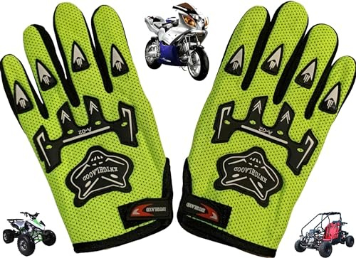 Teens Youth Gloves ATV Quad Off-Road Gloves Dirt Pit Bike Gloves Go Kart Motorcycle Scooter Power Sports Racing Gloves Mini Bike Moped Gloves Riding Cycling Hiking Women Girls Boys Kids (Lime Green)