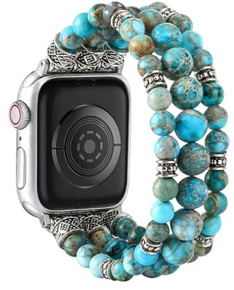 Wingoden Pulsera de cuentas compatible con correas de Apple Watch para mujeres y hombres, correa elástica de la suerte bohemia para iWatch Series 1-9, SE, Ultra de 42 mm, 44 mm, 45 mm, 46 mm, 49 mm