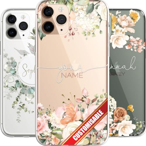 SmartGiftShop Personalised Custom iPhone Case Floral Flower Pattern CLEAR Silicone Impact Case for iPhone 11 12 13 14 15 16 Ranges - CUSTOMISE ONLINE