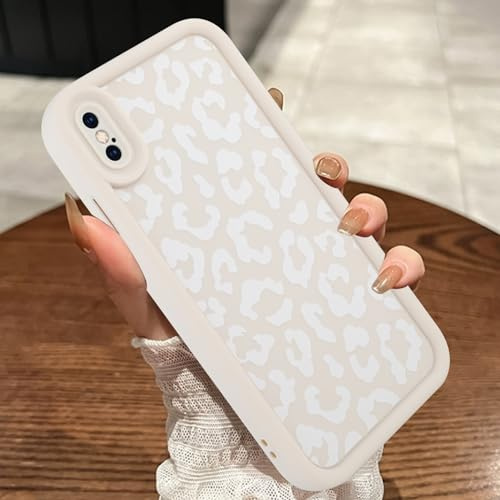 Mowime Hülle für iPhone X/XS (6,1 Zoll), Gepardenmuster, stoßfeste weiche TPU-Schutzhülle, schlank, kratzfest, Leoparden-Design, für Damen und Mädchen, weiß