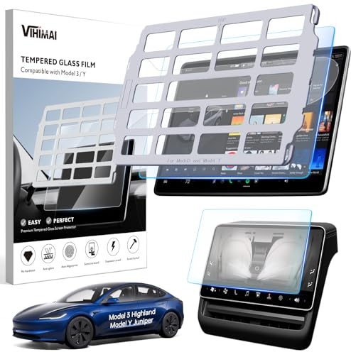 VIHIMAI 9H gehärtes Glas Displayschutzfolie für Tesla Model Y 2025 Juniper und Model 3 2024-2026 Highland- 2er Set mit 15,4 Hauptdisplay und 8 Hinterdisplay - inklusive Installationskit