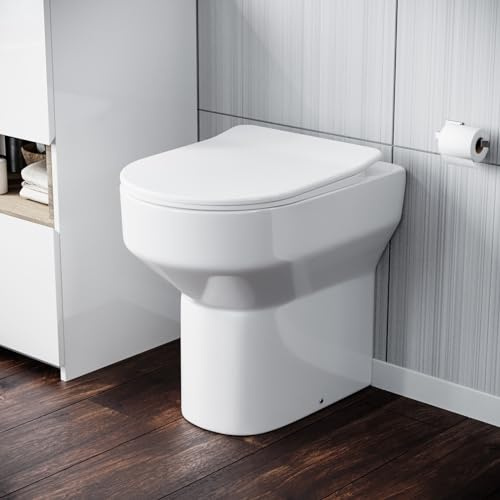 Nes Home Modern White Comfort Height Back to Wall Toilet with Soft Close Seat