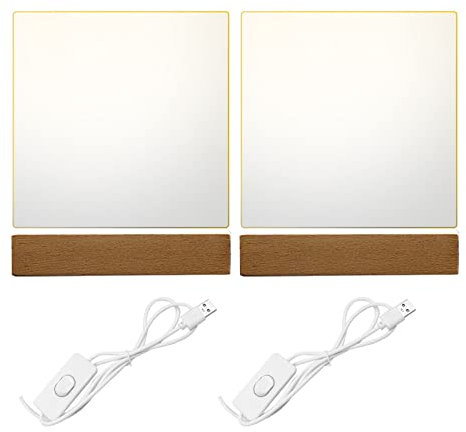luolety LED-Lichter, 2 Stück, 15 cm, rechteckig, aus Holz, beleuchtet, USB-LED-Lichtsockel, Ständer, Schreibtisch-Display-Basis mit 2 transparenten Acrylplatten (warmes Licht)