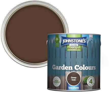 Johnstone's Garden Colours, Deep Oak, Fade-Resisting, Easy to Apply, Long-Lasting Colour and Protection, 8m2 Coverage per Tin, 2.5L