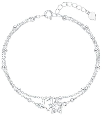 Kawailay étoiles charme chaîne bracelet multicouche étoiles charme Bracelet Cristal étoiles bracelet Femme – argent