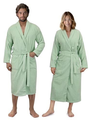 HOMELEVEL Peignoir Homme - Peignoir de Bain 100% Coton Éponge Absorbant du S au 3XL - Peignoir de Bain Femme Eponge avec Ceinture Col Châle et 2 Poches - Sortie de Bain Douche