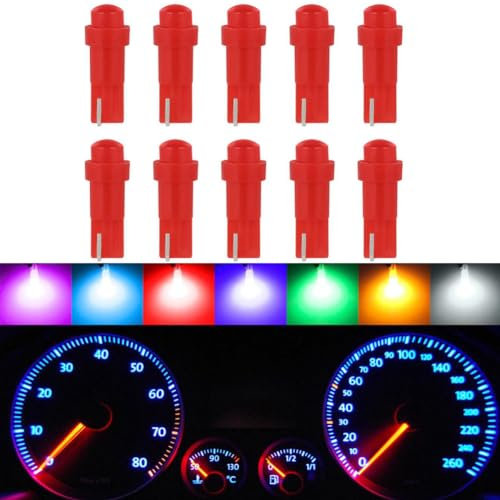 YXRRVING 10Pcs T5 LED Lights for Car Dashboard,T5 C0B Car Dashboard Light,DC 12V Led Bulb for Gauge Cluster Indicator Dashboard Instrument Panel Lights,LED Super Bright T5 C0B Car Dashboard Light