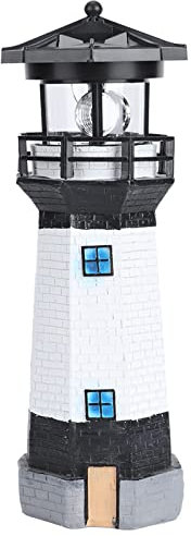 Solar-Leuchtturm, LED-Solarbetriebener Leuchtturm, Outdoor-Solarlicht, Landschaftslampe, Dekoration, Landschaftslichter Für Garten, Hof, Rasen, Dekoration(Schwarz und weiß)