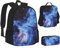 ZHONGSK Blue Galaxy – Schultasche + Federmäppchen + Lunchtasche Kombination, 3-in-1-Rucksack-Set, wasserabweisend, langlebig, Büchertasche für Studenten, Kinder, Teenager, Mädchen und Jungen, Schwarz