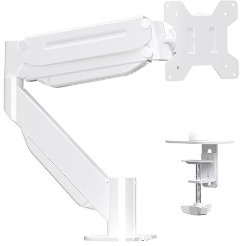 Suptek Supporto per monitor singolo, Ultrawide Supporto da scrivania per monitor da 43, 13 kg, altezza pneumatica, morsetto a C e passacavo, bianco (MD71MW)