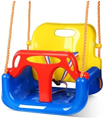 Columpio para Niños. Columpio Infantil. Asiento 3 en 1 Ajustable con Respaldo y Protección Frontal para Interior y Exterior, Jardín. Columpio Evolutivo con Cinturón de Seguridad y Cuerda.
