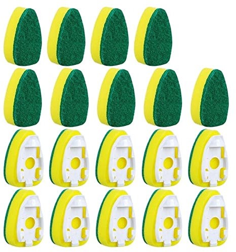 Klobürste 18 Stücke Geschirr Zauberstab Nachfülls Ersatz Schwammköpfe Geißelwäsche Pads Heavy Duty Teller Zauberstab Schwamm for Küchenwaschbecken Cleanin Klobürste Schwarz