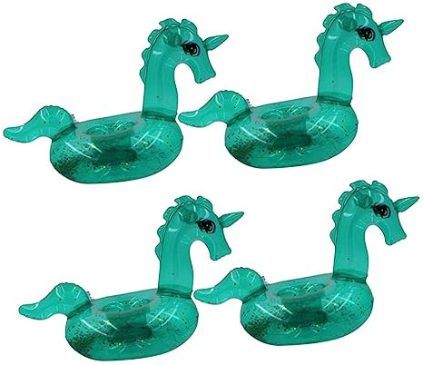 Gogogmee 4 Piezas Verde Transparente Inflable Lindo Unicornio Forma Posavasos Bebida Portavasos Playa Flotante Bebida Titular Fiesta De Verano Favorece La Decoración