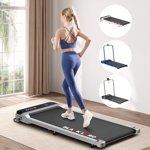 BLACK LORD Faltbares Walking Pad Laufband, 2 in 1 Elektro Home Office Laufband für Joggen und Laufen, Neigung, 3.2HP Fitnessgerät, Tragbar unter Schreibtisch, 140kg Kapazität, MS2, Silber