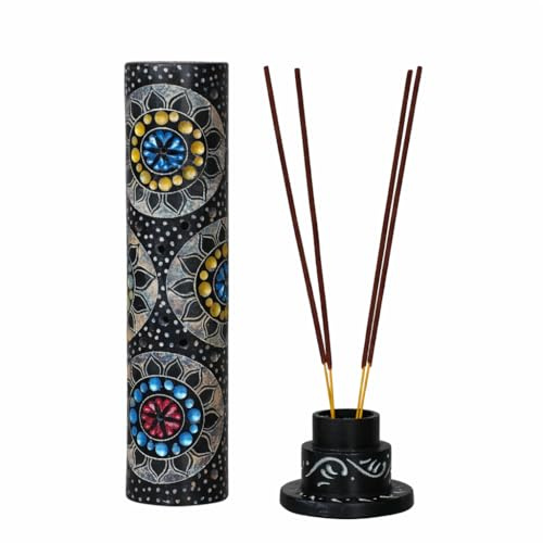 Porta bastoncini di incenso in pietra fatta a mano, unico bruciatore a torre lunga king size, canfora, tealight - Dhoop Batti - Portacandele per yoga, meditazione e decorazione della casa (multicolore
