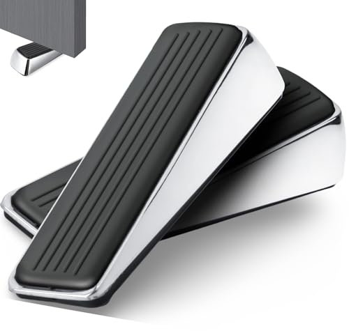 2 Pack Door Stops, Heavy Duty Door Stop Wedge Made of Premium Quality Zinc and Rubber Suits Any Door, Any Floor. Non-Slip Solid Rubber Door Jammer (Silver, 2 Pack)