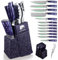 FULLHI 14-Piece Block Knife Set, Chef's Knife Steak Knife with Block and Sharpener, Kitchen Knives Set, Multi-Coloured Handle, Gifts for Men Women (Purple Resin)