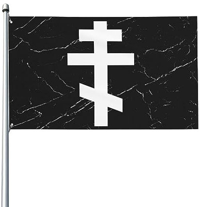 Banderas de 3 x 5 pies con cruz ortodoxa blanca, bandera para jardín, bandera para casa, pancarta, tapiz, bandera para patio al aire libre con 2 ojales