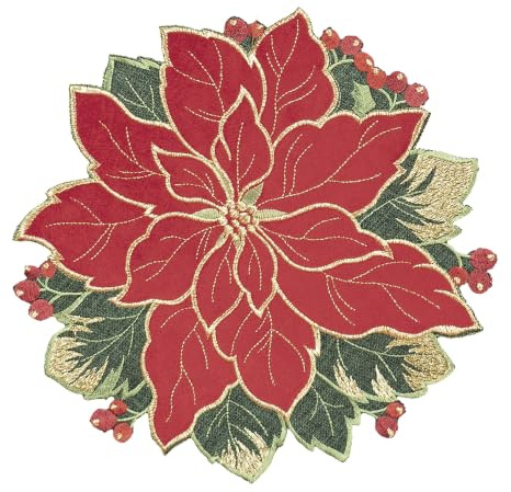 Generisch Deckchen Mitteldeckchen Weihnachtsstern rund 30 cm aus rotem Samt | Shape Aufleger Advent mit Goldstickerei