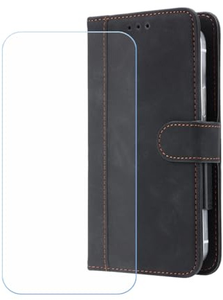 BMPNLSZ PU Cuir Etui pour Logicom Sense + Verre trempé, HD Anti Rayures Film Protection écran - Fermeture Pliant Coque Cover Housse de Protection pour (6,5) - Noir-XHDFG