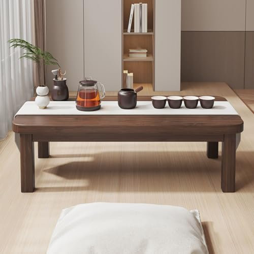 Japanischer Couchtisch Chinesischer Tee-Bodentisch aus Bambus Tatami-Tisch Multifunktionaler Erkertisch Einfacher Niedriger Tisch Wohnzimmer Couchtisch Meditations und Altartisch Zum Sitzen(Walnut,80x