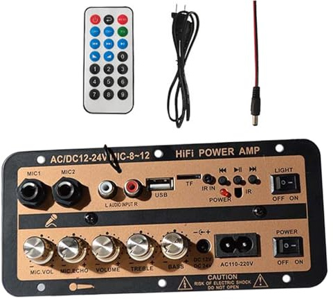 Lunaobrik Hochleistungsverstärkerkarte, Auto-Leistungsverstärkerkarte, Stereo-AMP-Modul 12 V und 24 V mit digitaler Anzeige | Kabellose Lautsprecherkarte mit Fernbedienung,