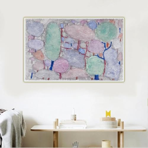 GKUVBF Paul Klee 《Bunter Wald (Farbiges Holz)》 Abstrakte Leinwand-Kunstdrucke, Gemälde, Kunstwerke, Poster, Bilder, Wanddekoration, Heimdekoration, 60 x 100 cm, rahmenlos