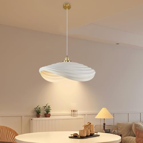 Pendelleuchte modern Esstischlampe Lampenschirm Harz Pendellampe Japanische Wabi Sabi Stil Hängeleuchte Höhenverstellbar E27 Kronleuchter Esszimmer Wohnzimmer Schlafzimmer Küche Deckenleuchte(A)