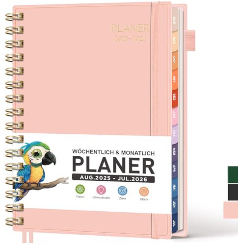 RETTACY Kalender 2025 2026 - Wochenplaner Notizbuch A5, Schulplaner 25/26, Terminplaner für Schule, August 2025-Juli 2026 planer, Studium & Alltag (Rosa)