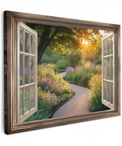 MuchoWow© Quadri Camera Da Letto 70x50 cm Stampe Da Parete Quadro Su Tela Moderni Decorazioni Murali Soggiorno Foto Quadretti Ingresso Casa Muro Vista - Sole - Sentiero - Natura - Fiori