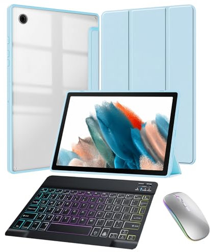 Étui Clavier pour Tablette Samsung Galaxy A8 10,5 Pouces 2022 avec Support pour Crayon, réveil/Veille Automatique, Angles de Vision Multiples, Souris et Clavier Bluetooth