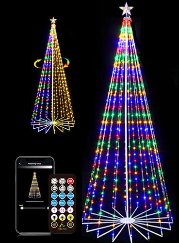 Bseanpol 1.8M 252LEDS Outdoor Christmas Tree Lights, Smart Cone Tall Pop Up with Star, Timer, Waterproof, APP & Remote, Music Sync, Multicolor/WarmWhite, Outside Xmas Yard Porch Decor
