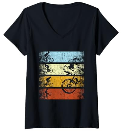 Damen Retro Vintage Mountainbiker Radfahrer GMX Stunts Fahrrad T-Shirt mit V-Ausschnitt
