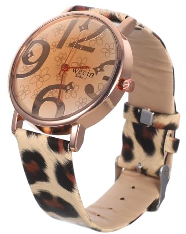 Baluue Damen Armbanduhr Analog Quarz mit Leopardenmuster, PU Lederarmband Gold Gehäuse, Große Zahlen Zifferblatt, Modische Frauen Uhren für Alltag, Casual Ladies Watch Geschenk