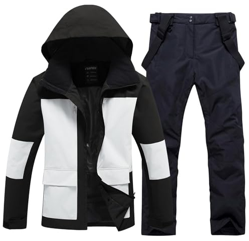 HOUZONIY Herren Schneeanzug Skijacke und Skihose Set Herren Zweiteilig Outdoor-Skikleidung Winddicht Ski Anzug Mit Kapuzen zum Skifahren Snowboarden