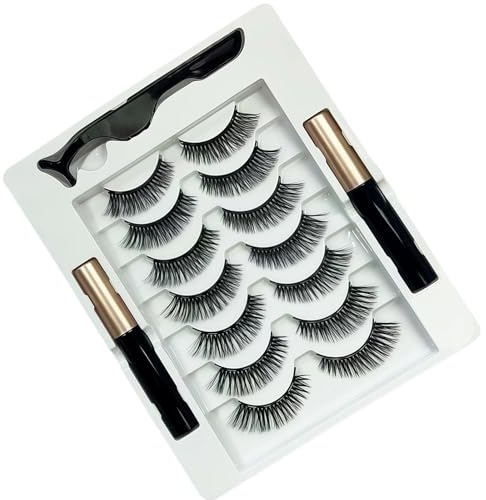 Magnetic Eyelashes Set - 2 Black Magnetic Eyeliner Tubes + 7 Pairs 3D Cat Eye Lashes | Reusable, Easy To Wear, Waterproof, Cat - Eye Style
