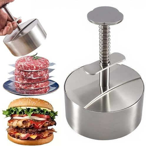 Aplastador de Hamburguesas & Kit Smash Burger de Acero Inoxidable, Calidad Alimentaria 304, Prensa Ajustable y Antiadherente, también como Sartén Mini para Hogar, Camping y BBQ