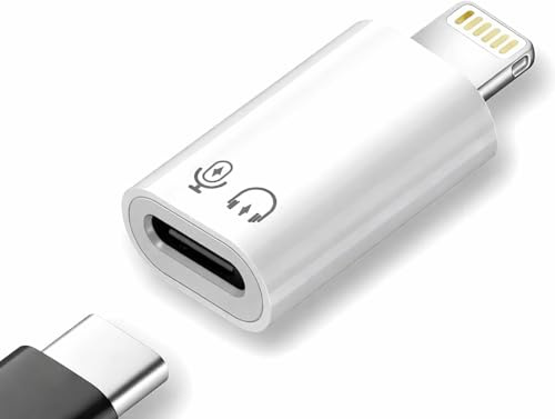 USB C to Compatible Lightning Adapter Audio & MIC – Type C Female to Compatible Lightning Male Converter for Earphones, Charging, and OTG Function, For iPhone 14/13/12/11 Pro Max, iPad, iPod, AirPods