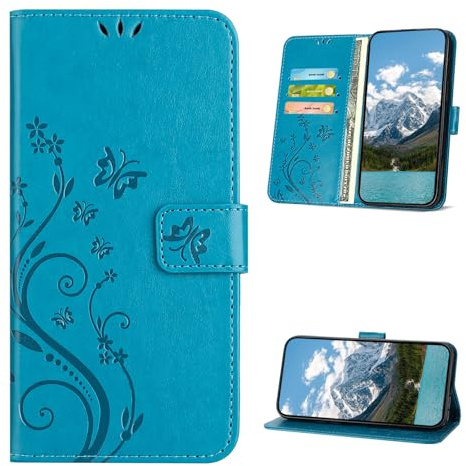 XINQCASE Handyhülle für Samsung Galaxy A10 / Galaxy M10 Hülle, PU Leder Prägung Klapphülle Mit Kartenfach, Flip Case Schutzhülle für Samsung A10 / M10, Blau