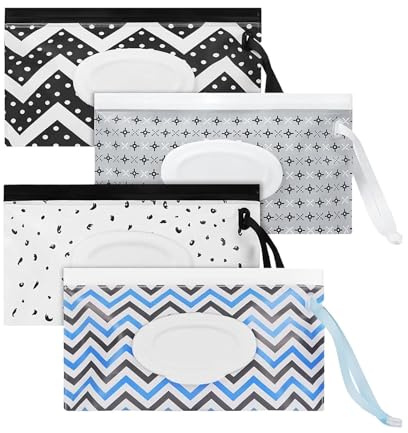 YCSHIPO 4-Pack Reusable Wet Wipe Pouch, Extra Large 10 x 6 Travel Wipes Dispenser Case for Baby and Adult - Multicolor