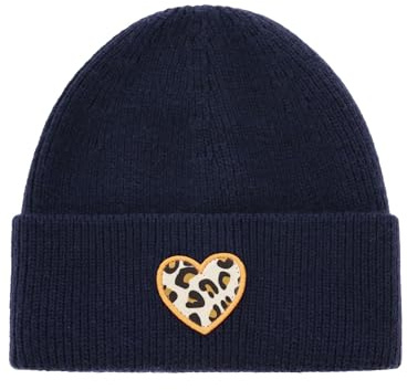 Zwillingsherz Damen Beanie Mütze mit Herz Logo Patch, Warme Strickmütze, Modern, Polyacryl Viskose Wolle, One Size, Grau und Blau