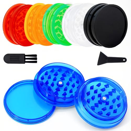 Yuaerbuo 6 Pack Plastic Salt Herb, Spice Grinder for Kitchen Seasoning, 60mm Plastic Herb Grinder, Magnetic Shark Teeth, Salt Shaker with Lid, Crusher with Cleaning Brush and Scraper