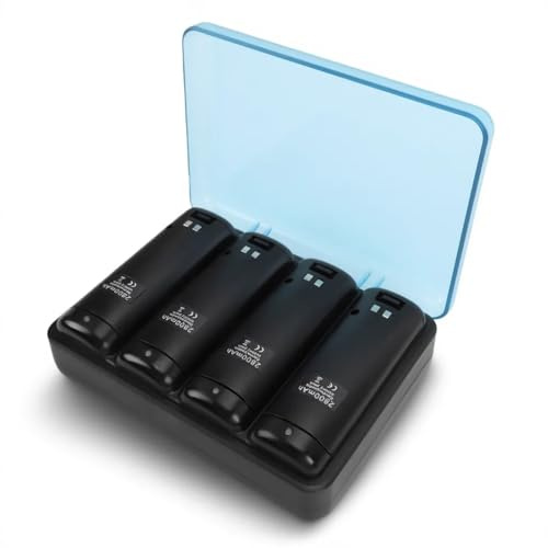 SENECESLI 4 in 1 WiiRemote Battery Charger Station, 4 Pack 2800mAh Rechargeable Battery Packs ForWii Controller, Compact Storage Case with LED Indicator, Remotes Not Included (Black)