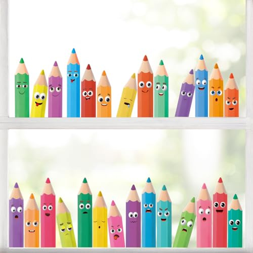 COMOOKA 9 Bögen Einschulung Fensterbilder Selbstklebend mit Buntstift Motiv | Statisch Haftende Fensterbilder Einschulung, Fensterdeko Schulanfang, Fensteraufkleber für Schuleinführung Deko