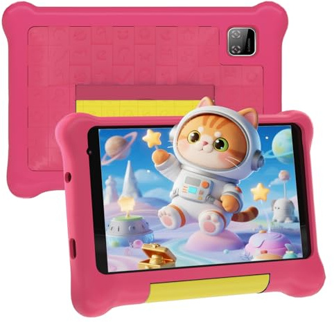 Laptok Tablette Enfants 7 Pouces, Android Tablette pour Enfants 5Go+32Go+128Go, Applications pour Enfants Préinstallées et Contrôle Parental, 1024x600, 2500mAh, Caméra Double, WiFi 6, BT5.2(Rose)