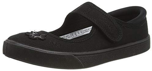 Clarks Girl's Hopper Go Ballet School Shoes, Black Fabric, 4 UK Child