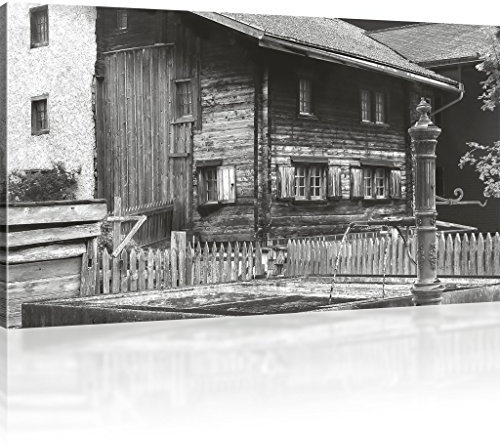 Kunstlab Leinwandbild Altes Holzhaus Architektur Deko Haus, Gebäude - 120x70 cm 1-Teilig: Schwarz-weiß