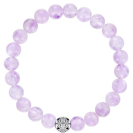 Natürliche 8 mm Edelsteine MetJakt Heilung Crystal Stretch Perlen Armband Armreif mit 925 Sterling Silber Double Happiness Anhänger (Amethyst)